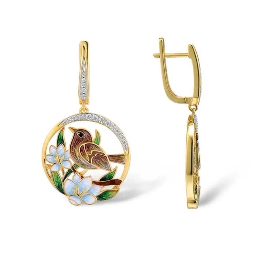 New 18K Gold Over Silver Sim. Diamond Drop Earrings